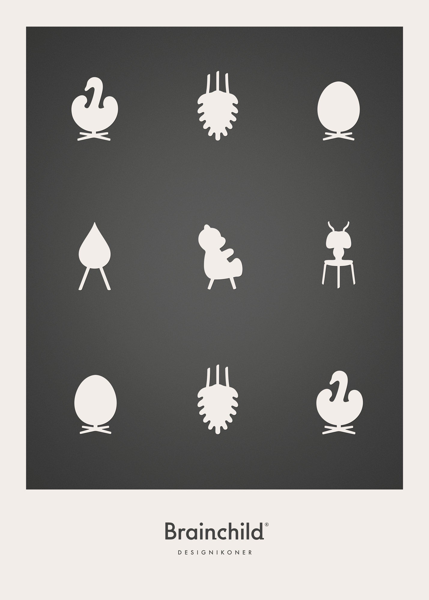Brainchild Designikoner affisch utan ram 50x70 cm, mörkgrå