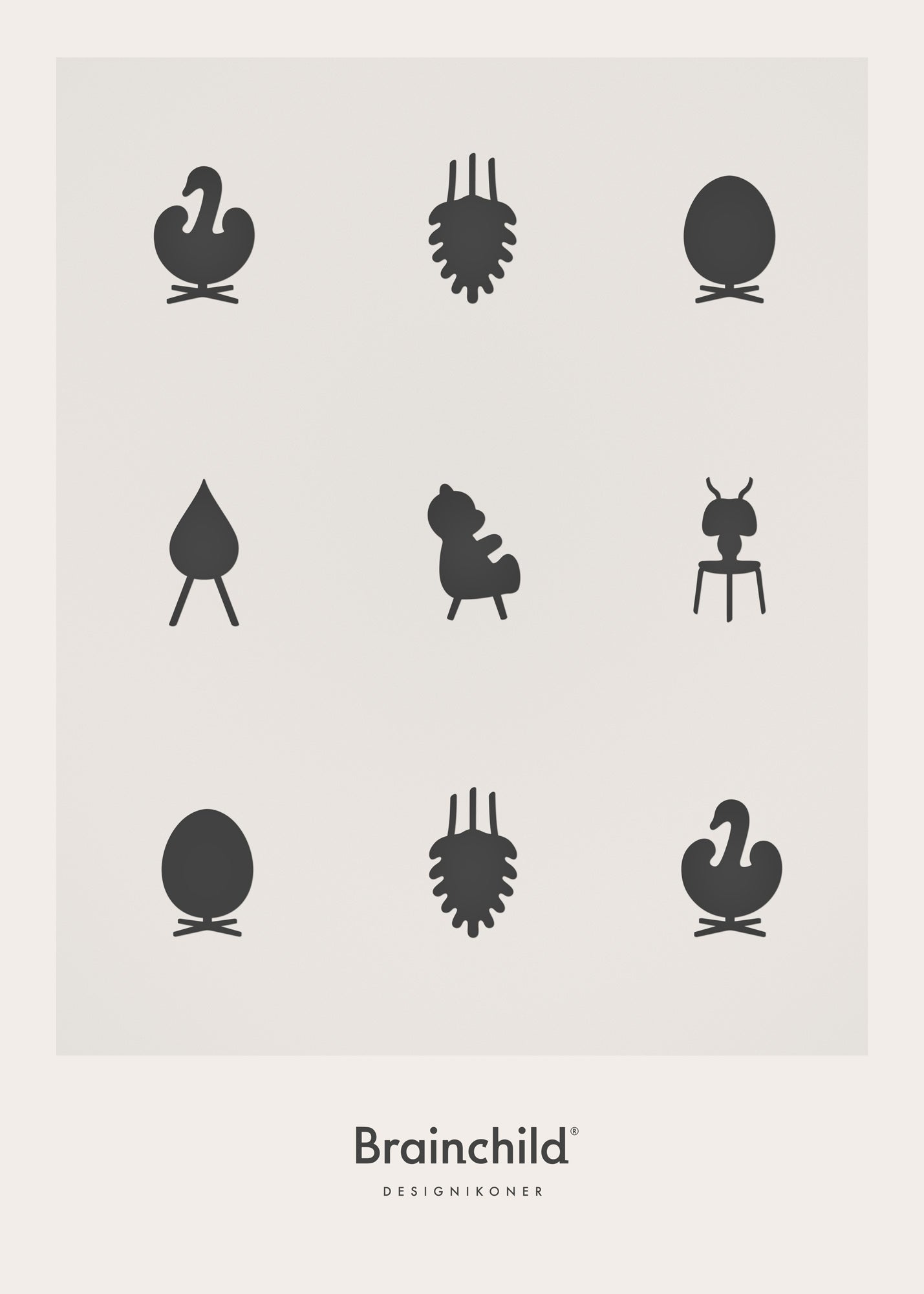 Brainchild Design Icons Poster ohne Rahmen 50x70 Cm, Hellgrau