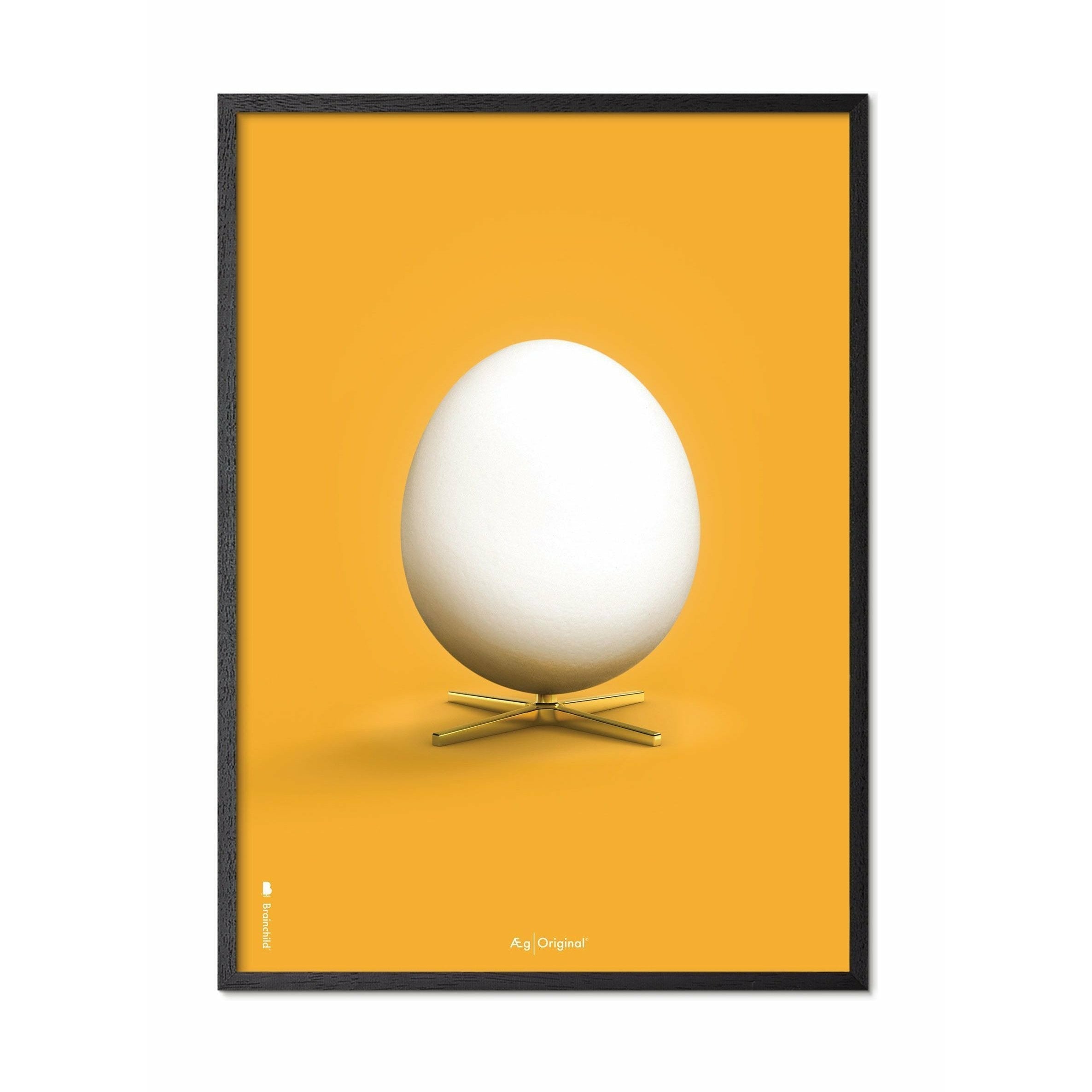 Póster clásico de huevo de creación, marco en madera lacada negra de 30x40 cm, fondo amarillo