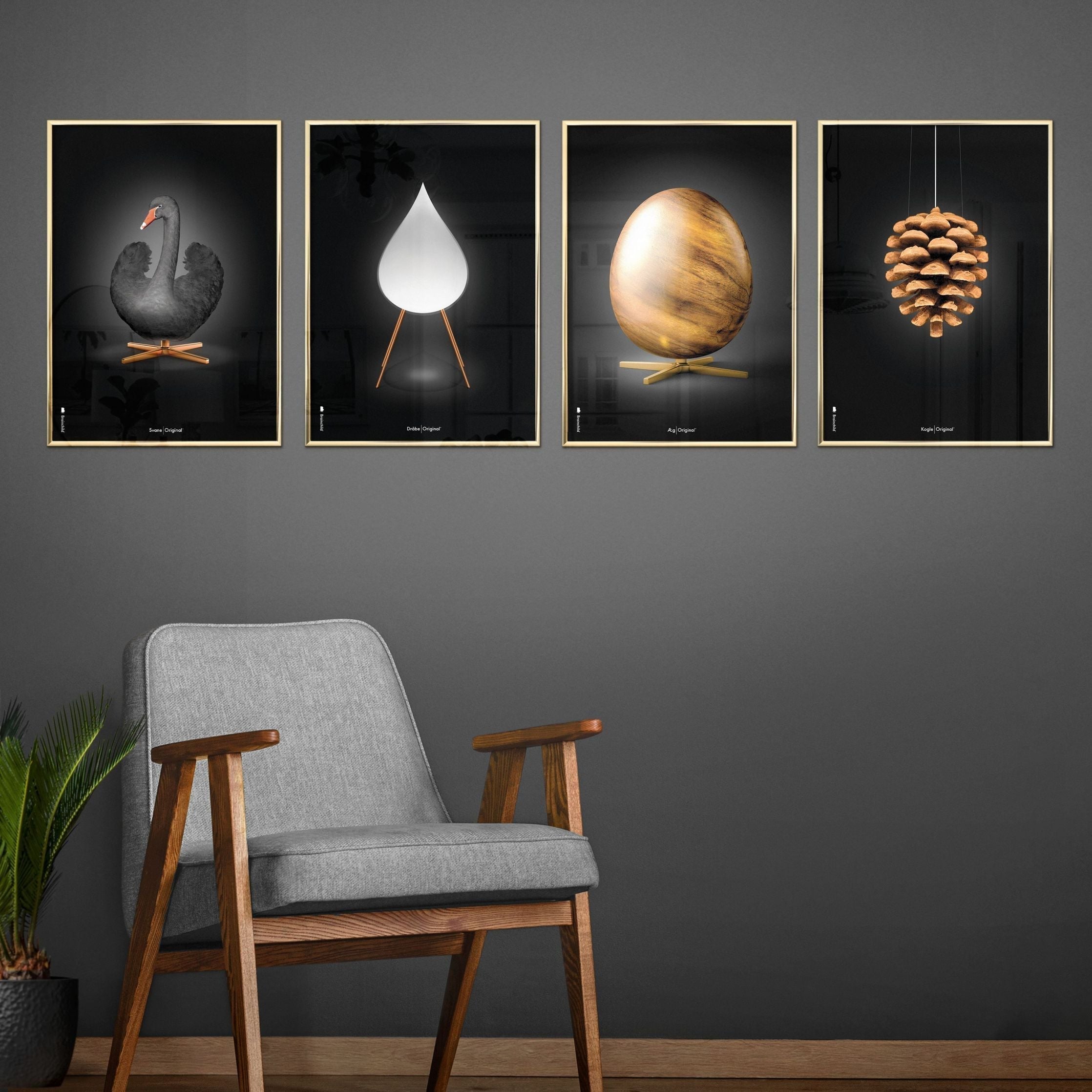 Brainchild Swan Classic Poster, Frame In Black Lacquered Wood 70 X100 Cm, Black/Black Background