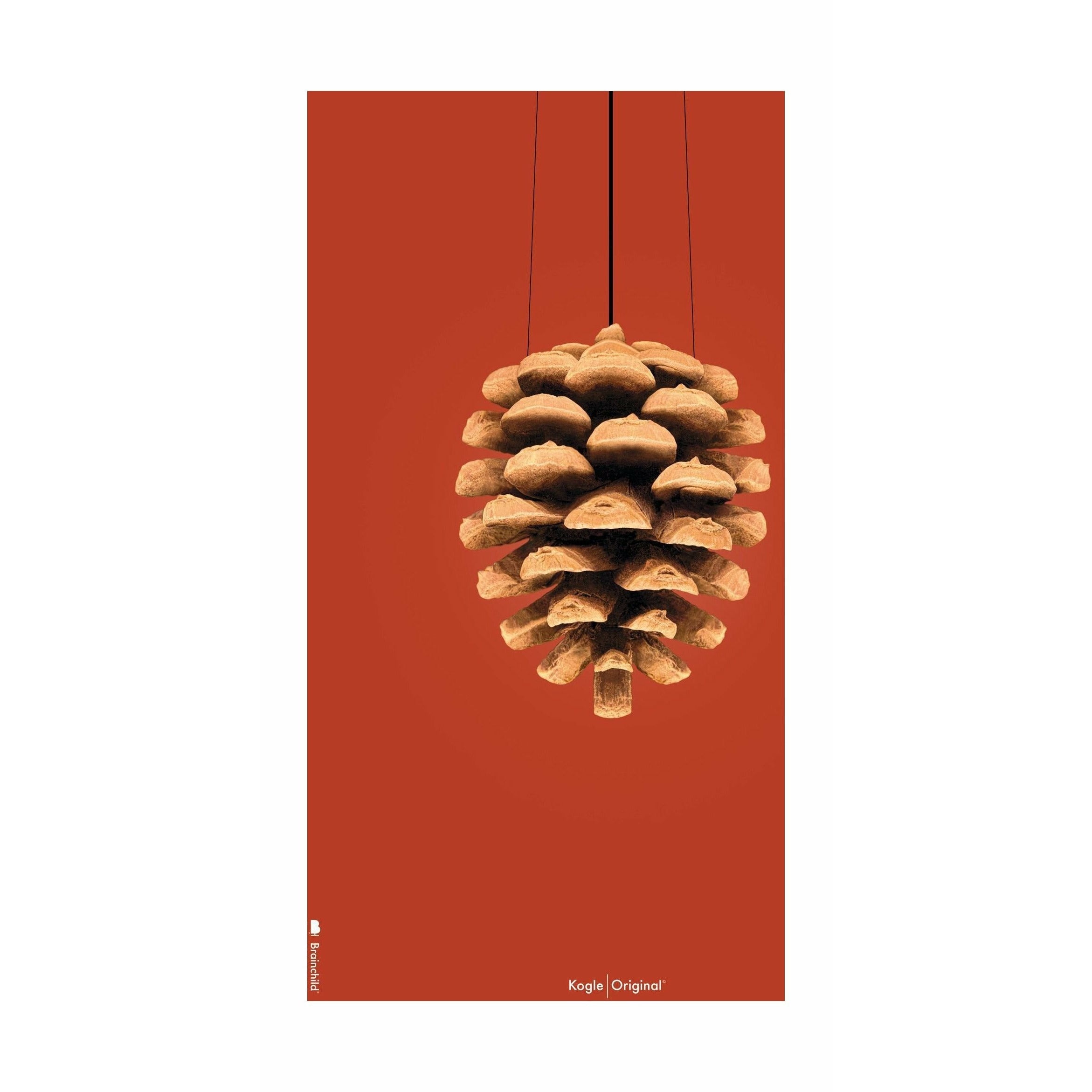 Póster clásico de cono de pino de creación sin marco 30x40 cm, fondo rojo