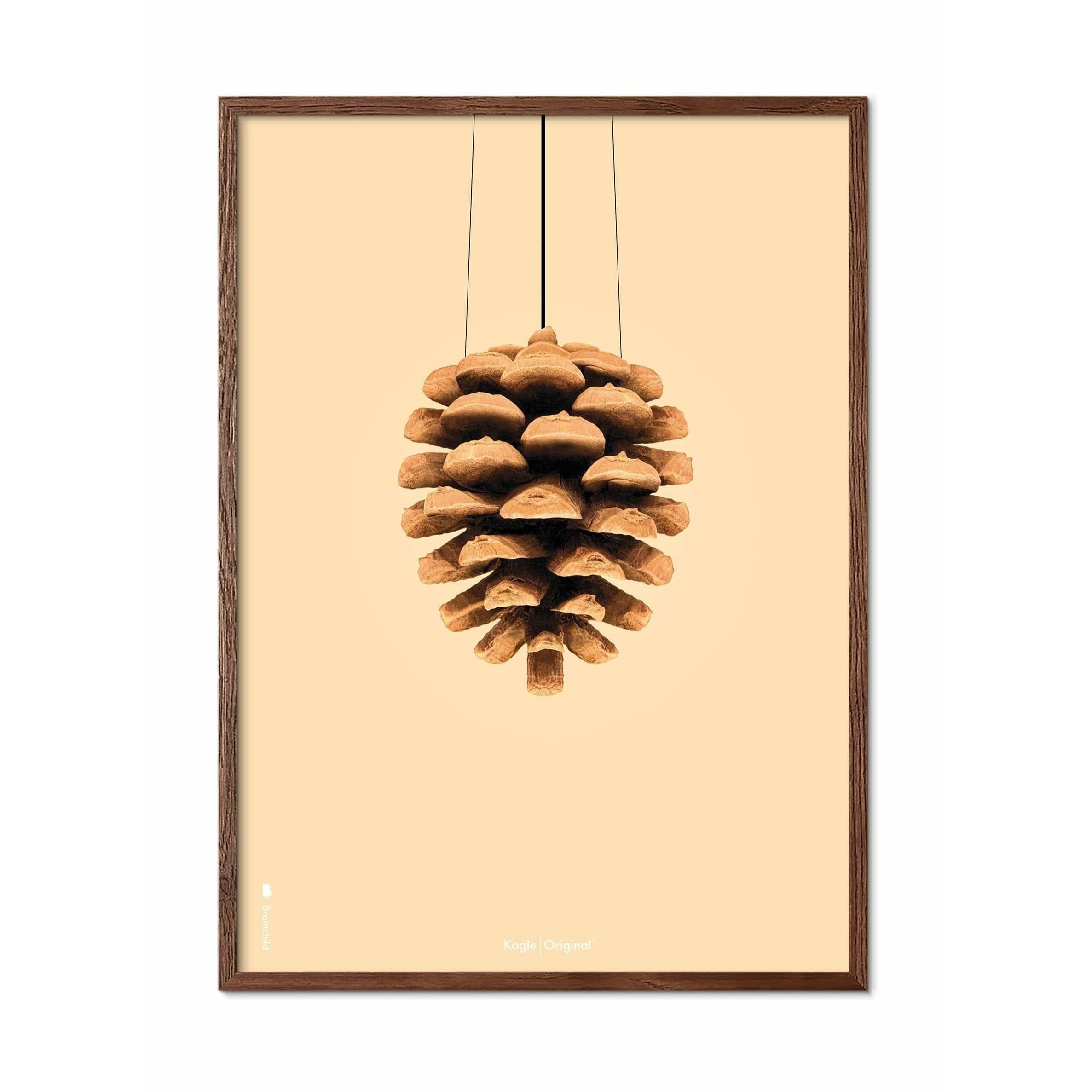 brainchild Pine Cone Classic Poster, Dark Wood Frame A5, zandkleurige achtergrond