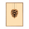 Poster classico di cono di pino da frutto, cornice in legno chiaro 50x70 cm, sfondo colorato di sabbia