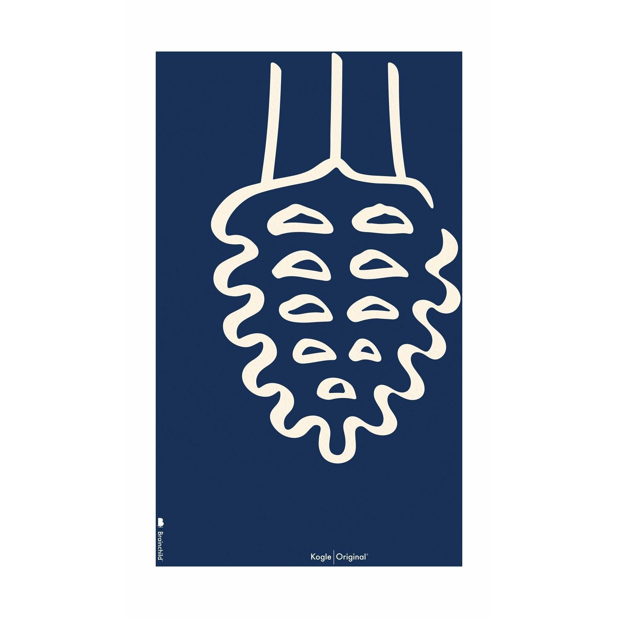 Poster della linea del cono di pino da frutto senza fotogramma A5, sfondo blu