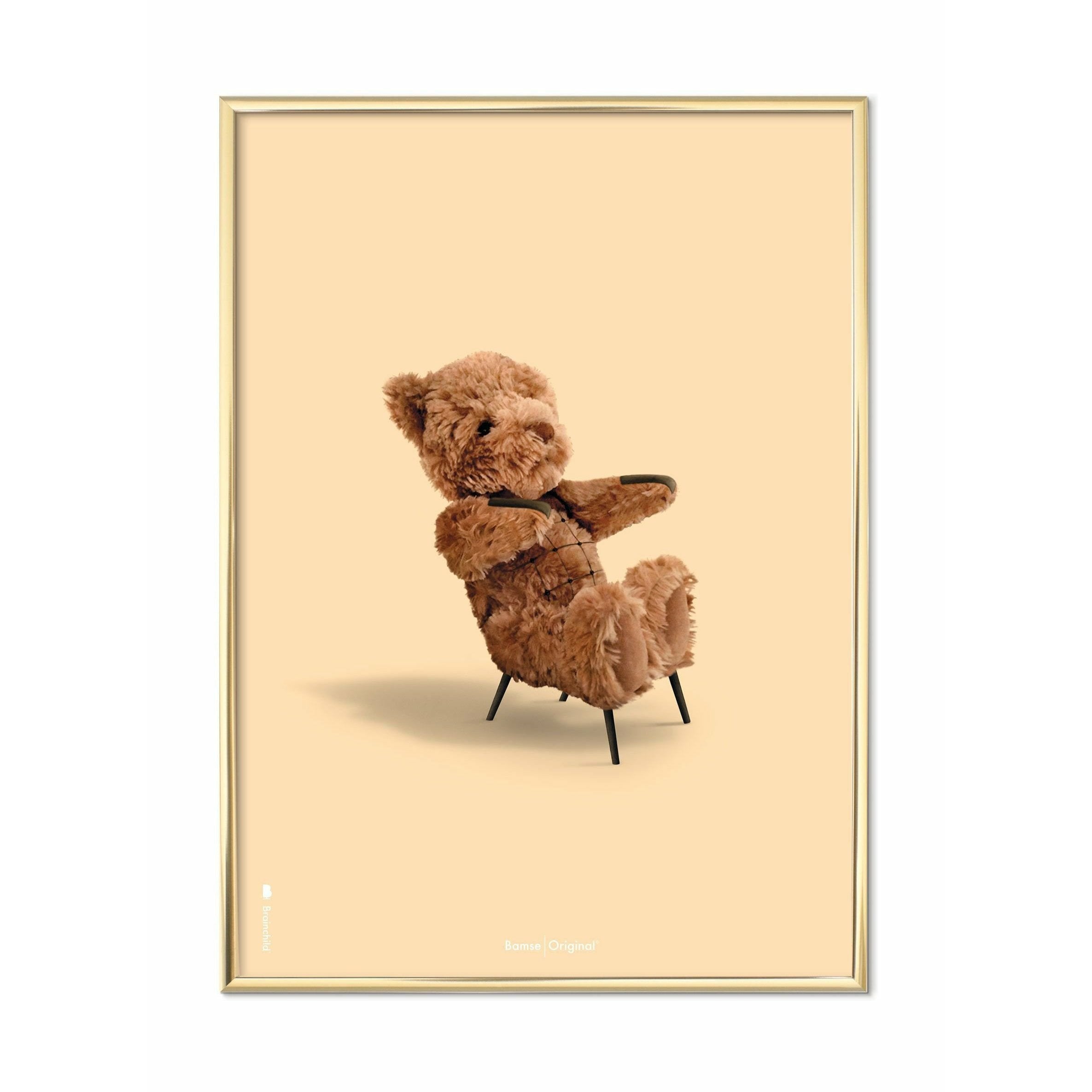 Brainchild Teddy Bear Classic Poster, Messingrahmen 50x70 cm, sandfarbener Hintergrund