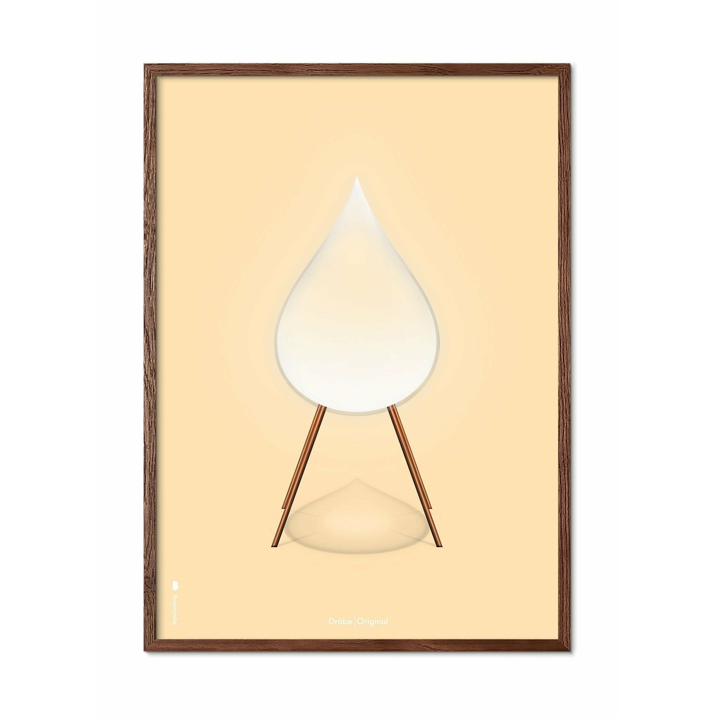 Brainchild Drop Classic Poster, Dark Wood Frame A5, Sand Colored Background