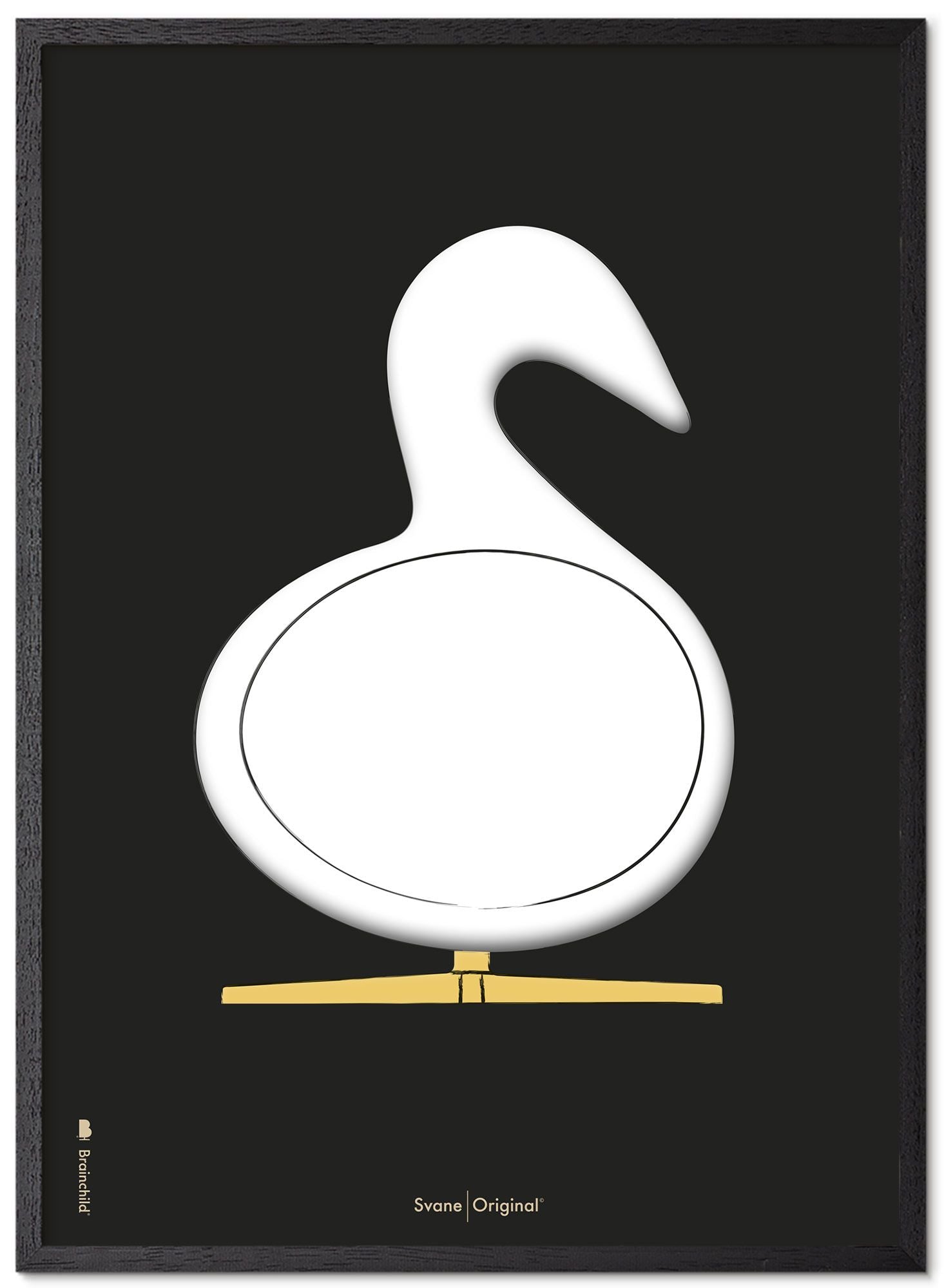 Brainchild Swan Design Sketch -julistekehys mustasta lakatusta puusta 70x100 cm, musta tausta