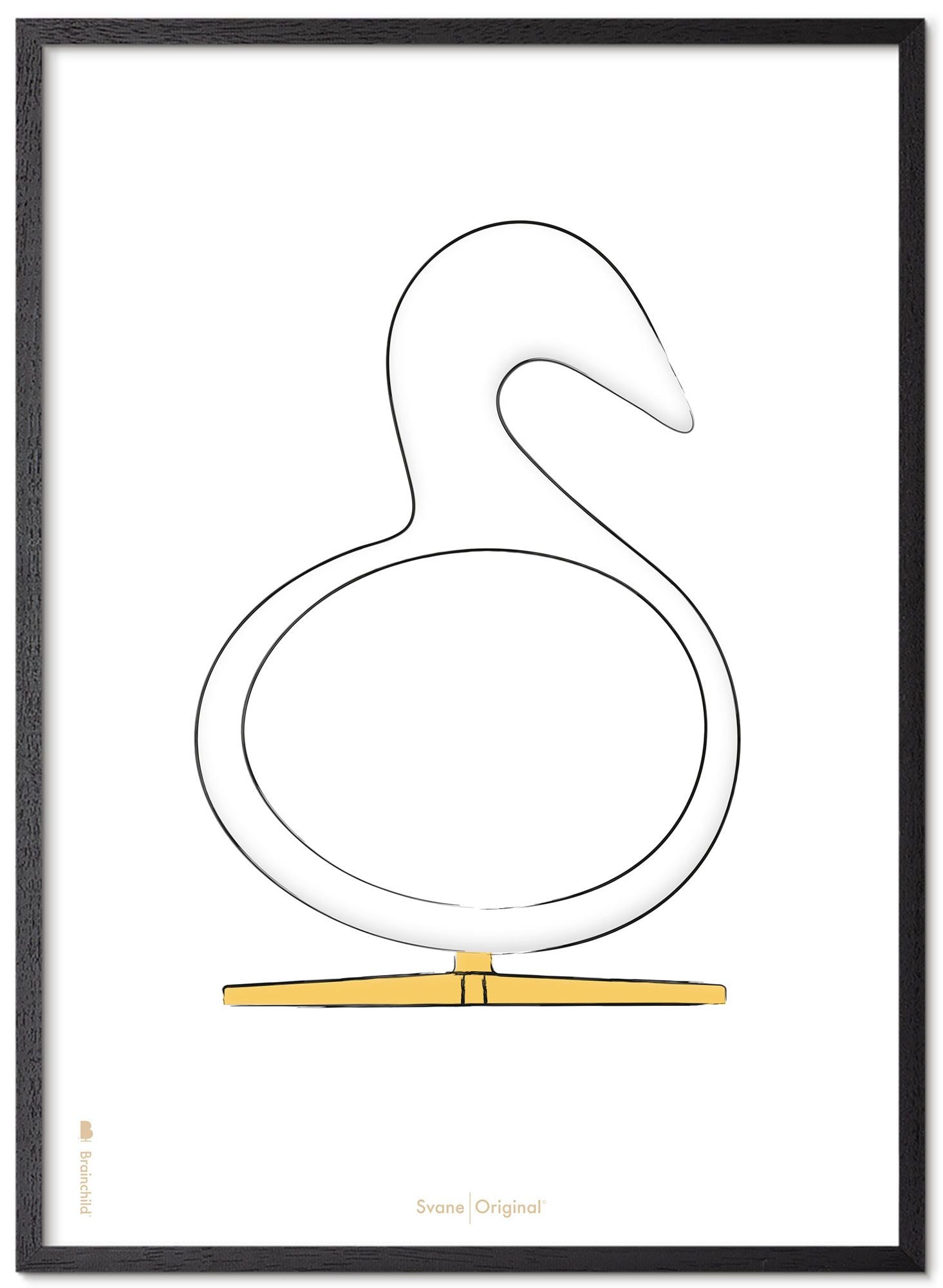 Brainchild Swan Design Sketch Poster Frame gjord av svart lackerat trä A5, vit bakgrund