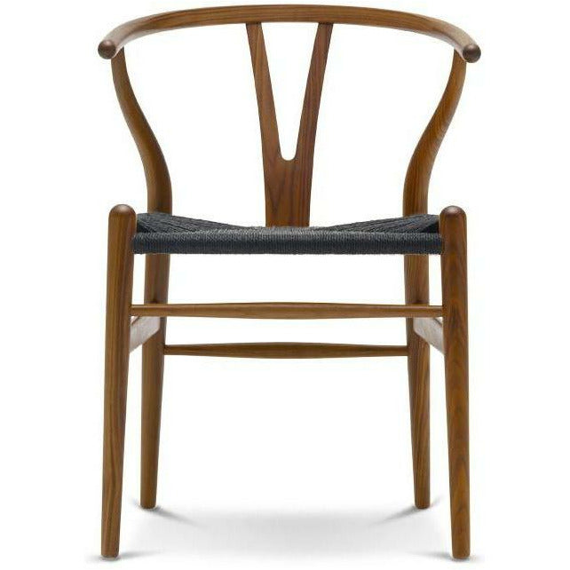Carl Hansen CH24 Wishbone Chair Black Paper Cord, lackerad valnöt