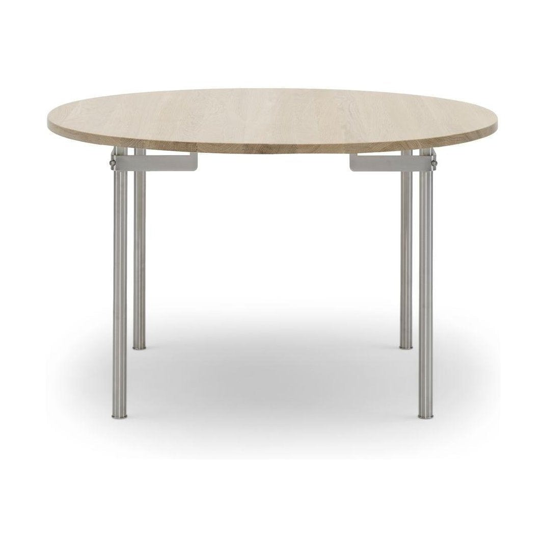 Carl Hansen CH388 spisebord rustfritt stål uten ekstra tallerkener, hvit oljet eik