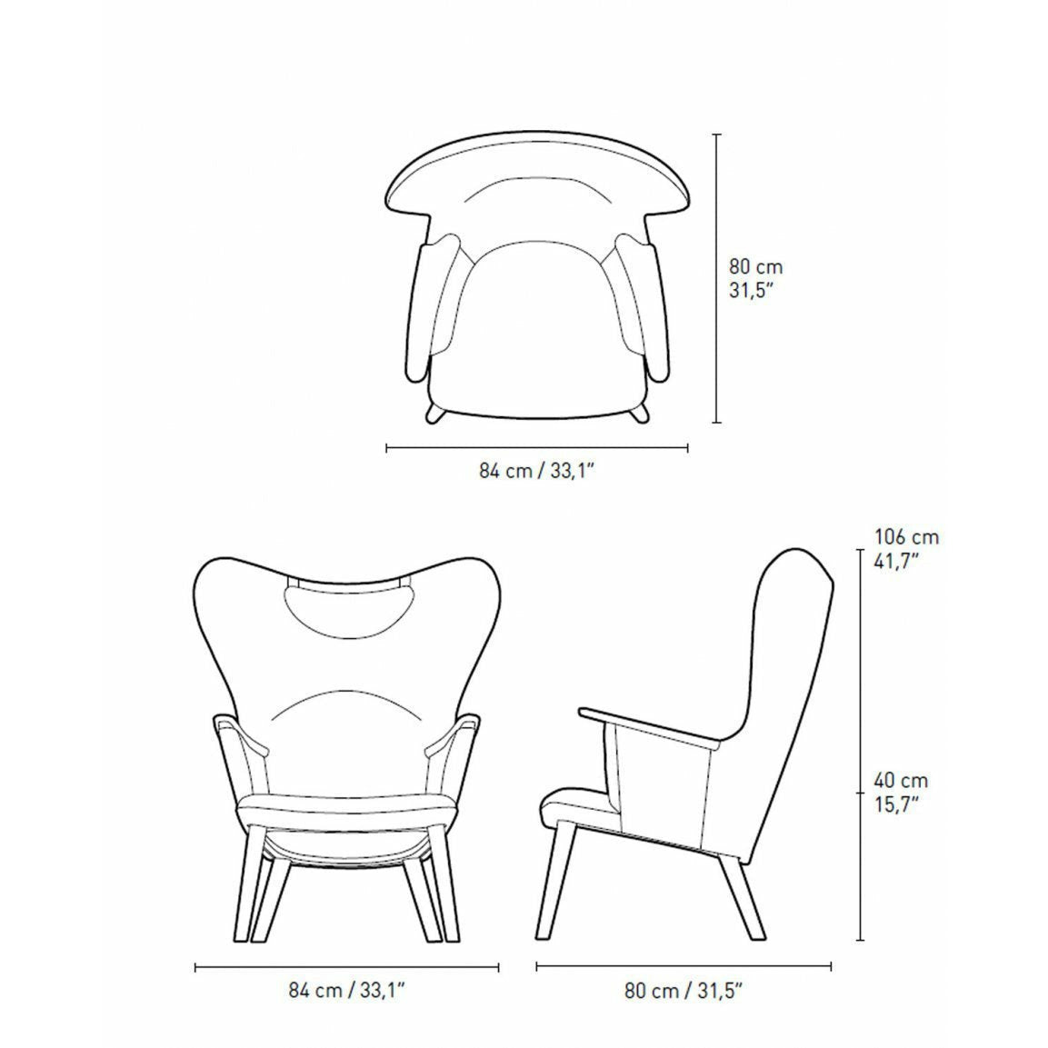 Carl Hansen Ch78 Mama Bear Lounge Chair, Eiche geölt/dunkelgrün Fiord 0991