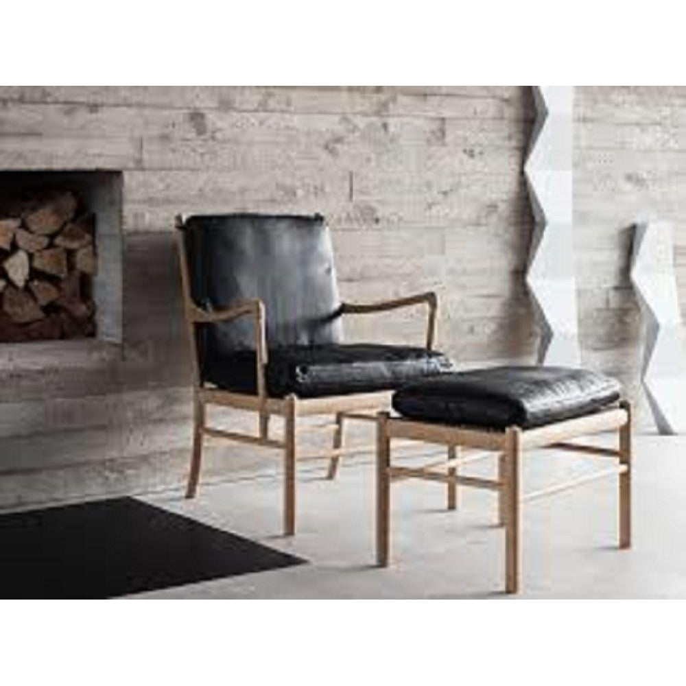 卡尔·汉森（Carl Hansen）OW149 F脚凳，用于殖民地椅子，上油橡木/黑色皮革