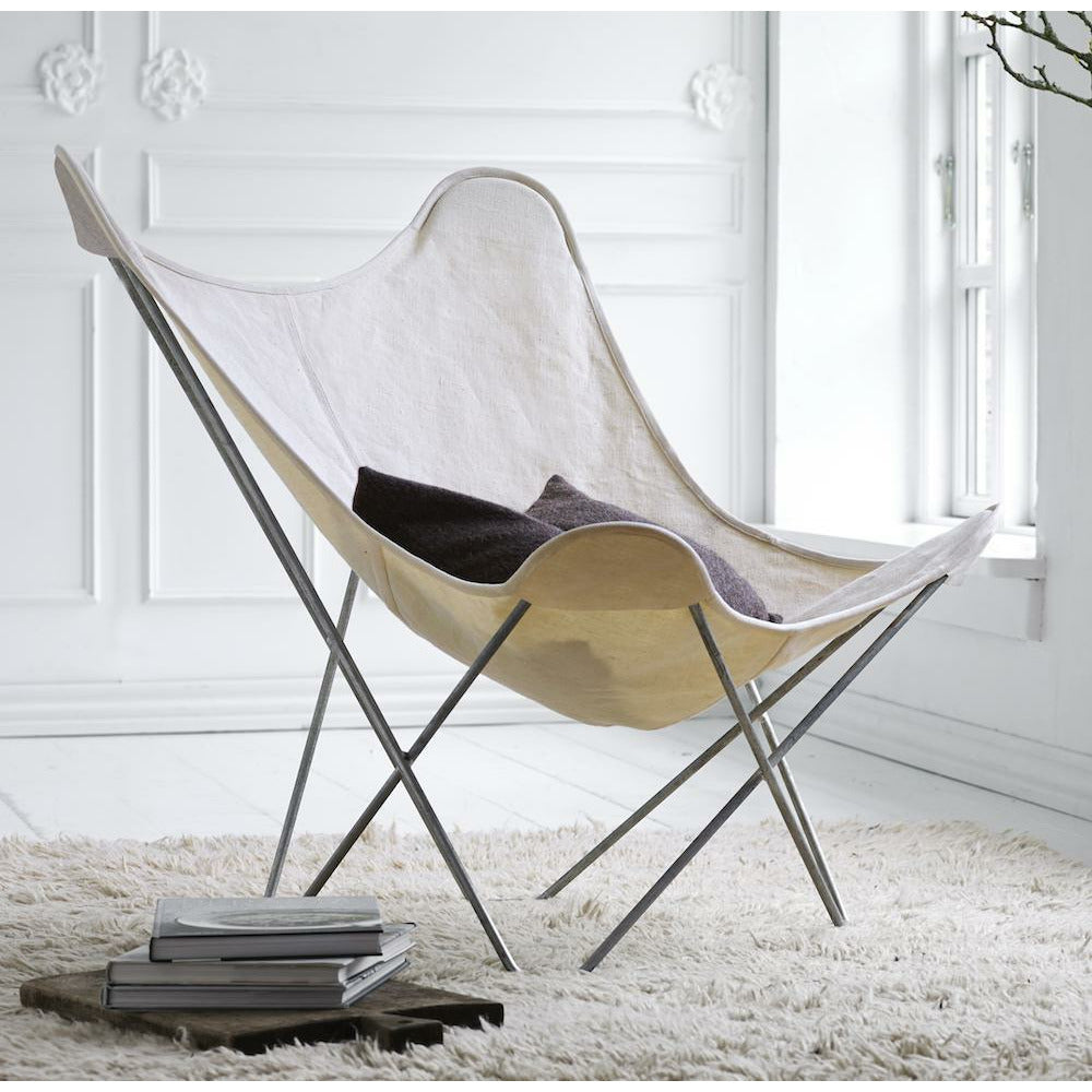 Cuero Mariposa Stuhl aus Baumwollsegeltuch, Weiß mit Chromgestell