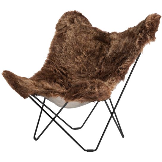 Cuero IJsland Mariposa Butterfly Chair, Shorn Brown/Black