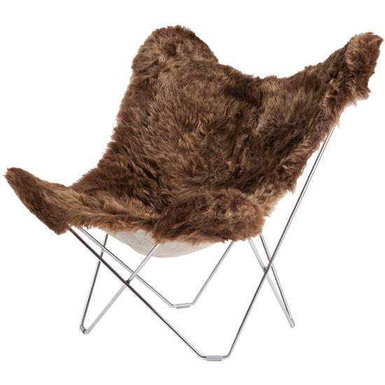 Cuero IJsland Mariposa Butterfly Chair, Shorn Brown/Chrome