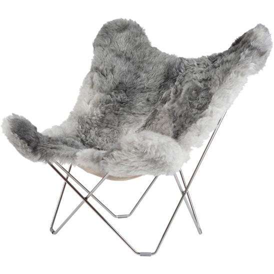 Cuero IJsland Mariposa Butterfly Chair, Shorn Gray/Chrome