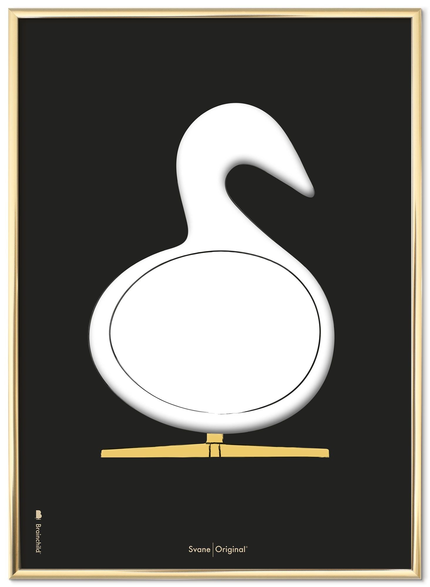 Brainchild Swan Design Sketch Poster Frame laget av messingfarget metall A5, svart bakgrunn