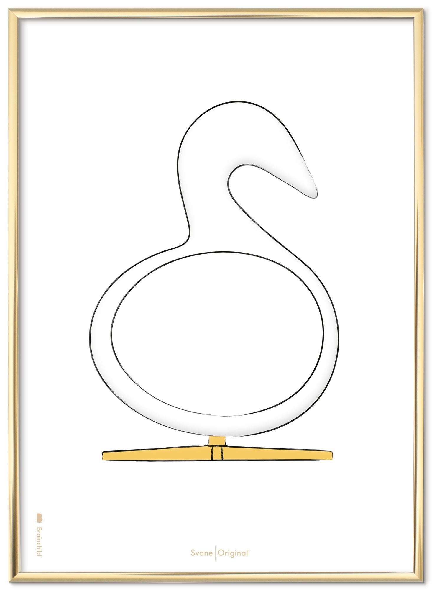 Brainchild Swan Design Sketch Poster Frame Tillverkad av mässingsfärgad metall A5, vit bakgrund