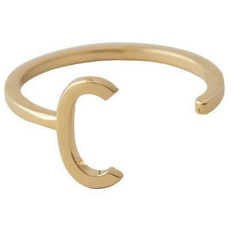 Cartas de diseño anillo de letras a z, 18k chapado en oro, c