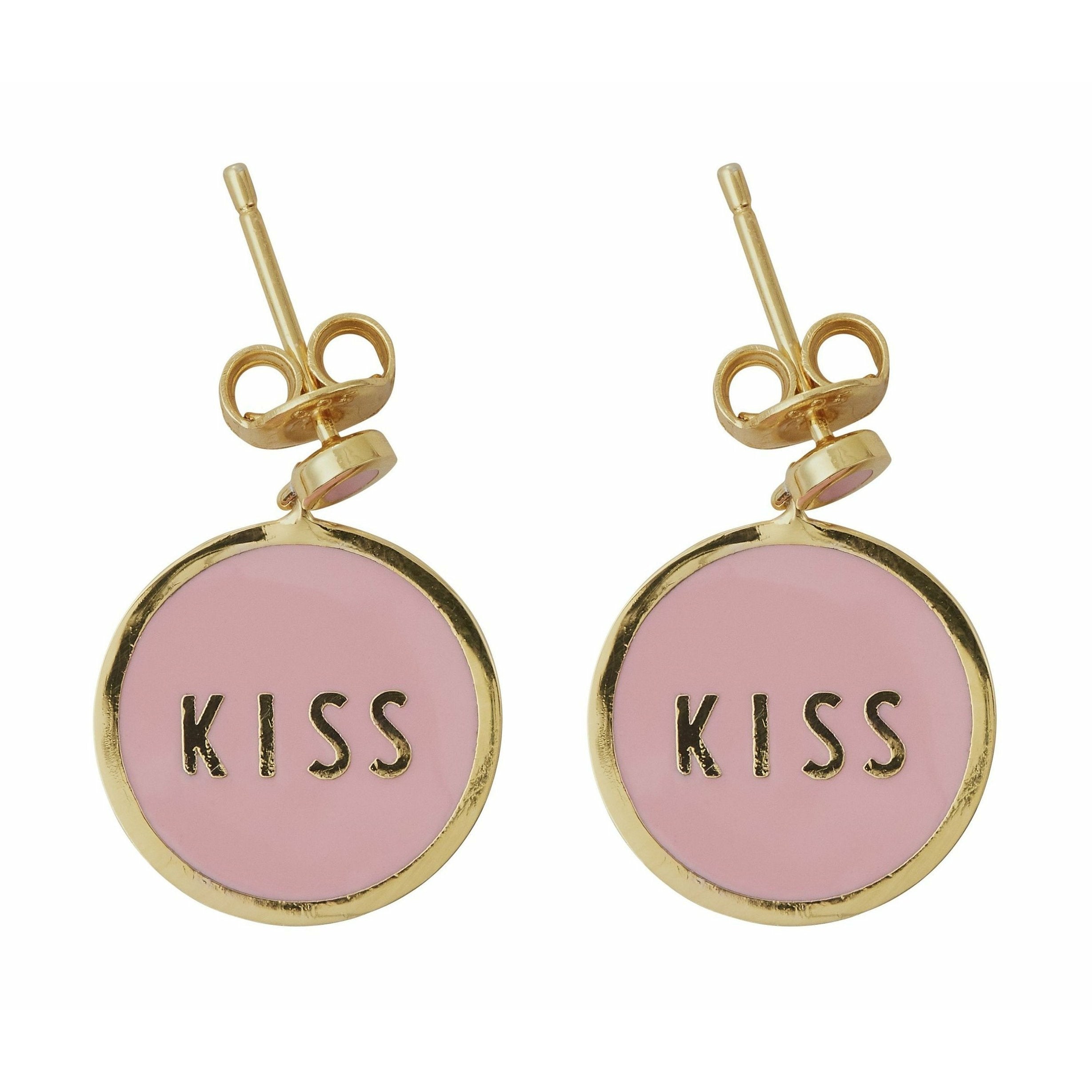 Letras de diseño de caramelo Disc de arete's Kiss Brass Gold Platted, rosa