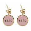 设计字母糖果盘耳环的亲吻黄金粉红色，粉红色
