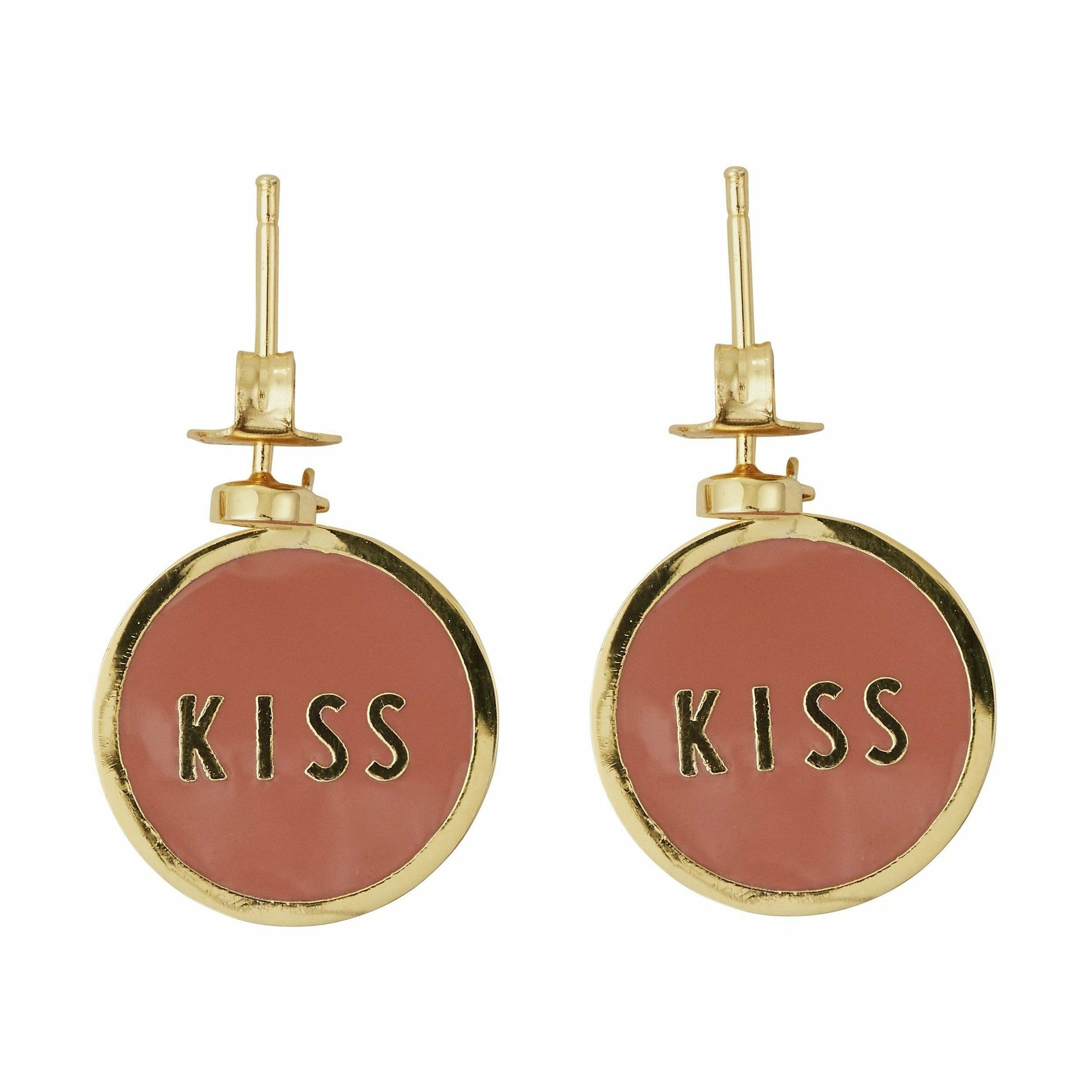 Design Letters Candy Disc Earring's Kiss Brass Gold Platted, rouge