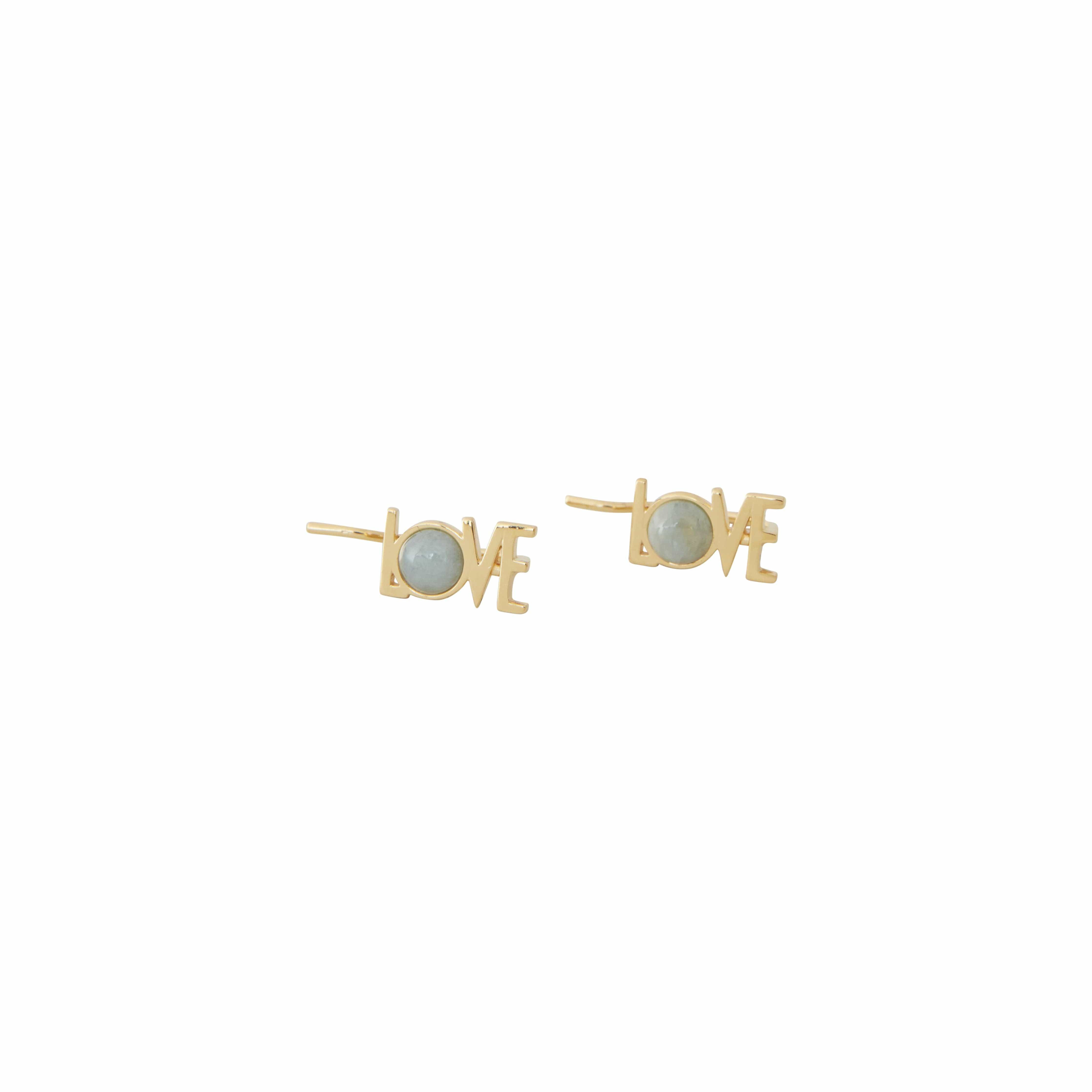 Design Letters Store kærlighedsøreringe sæt af 2 18k guldbelagt, akvamarinblå