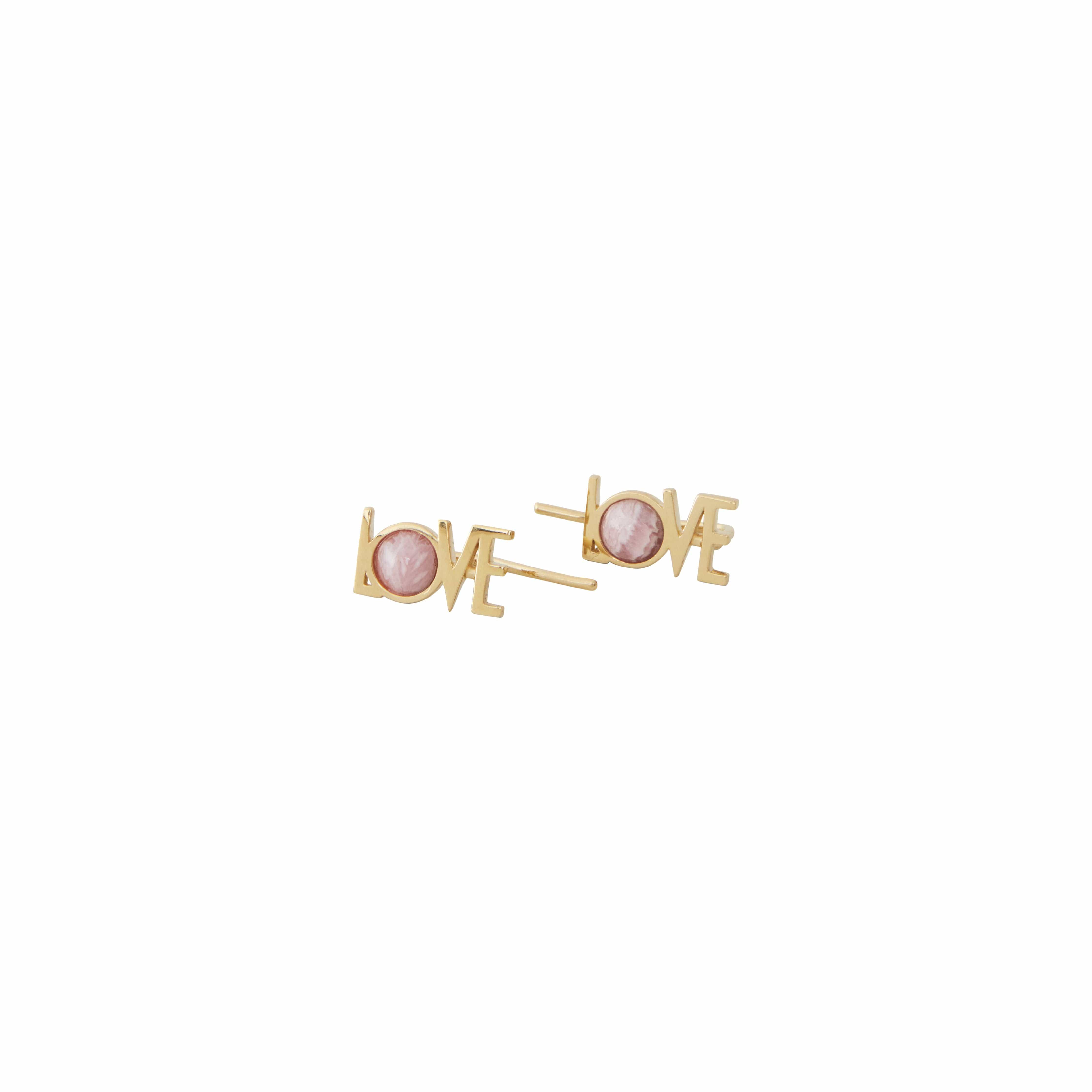 Letras de diseño Great Love Penrings Juego de 2 18k Gold Chaped, Red Chrosite