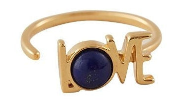 Lettere di design Great Love Ring Gold 18K Plated, Lapis Lazuli Blue
