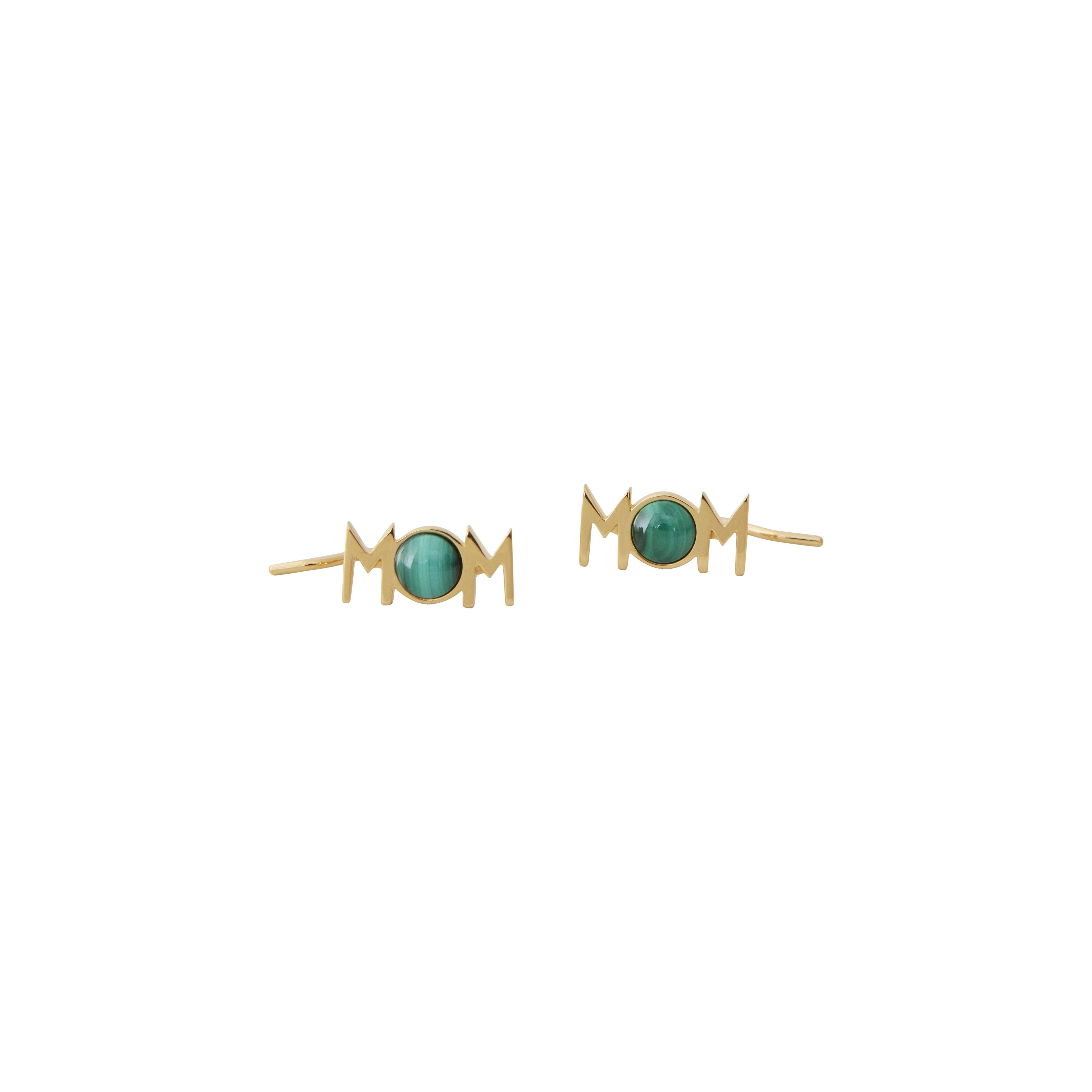 设计字母大妈妈耳环套装2 18K金镀金，孔雀石绿色