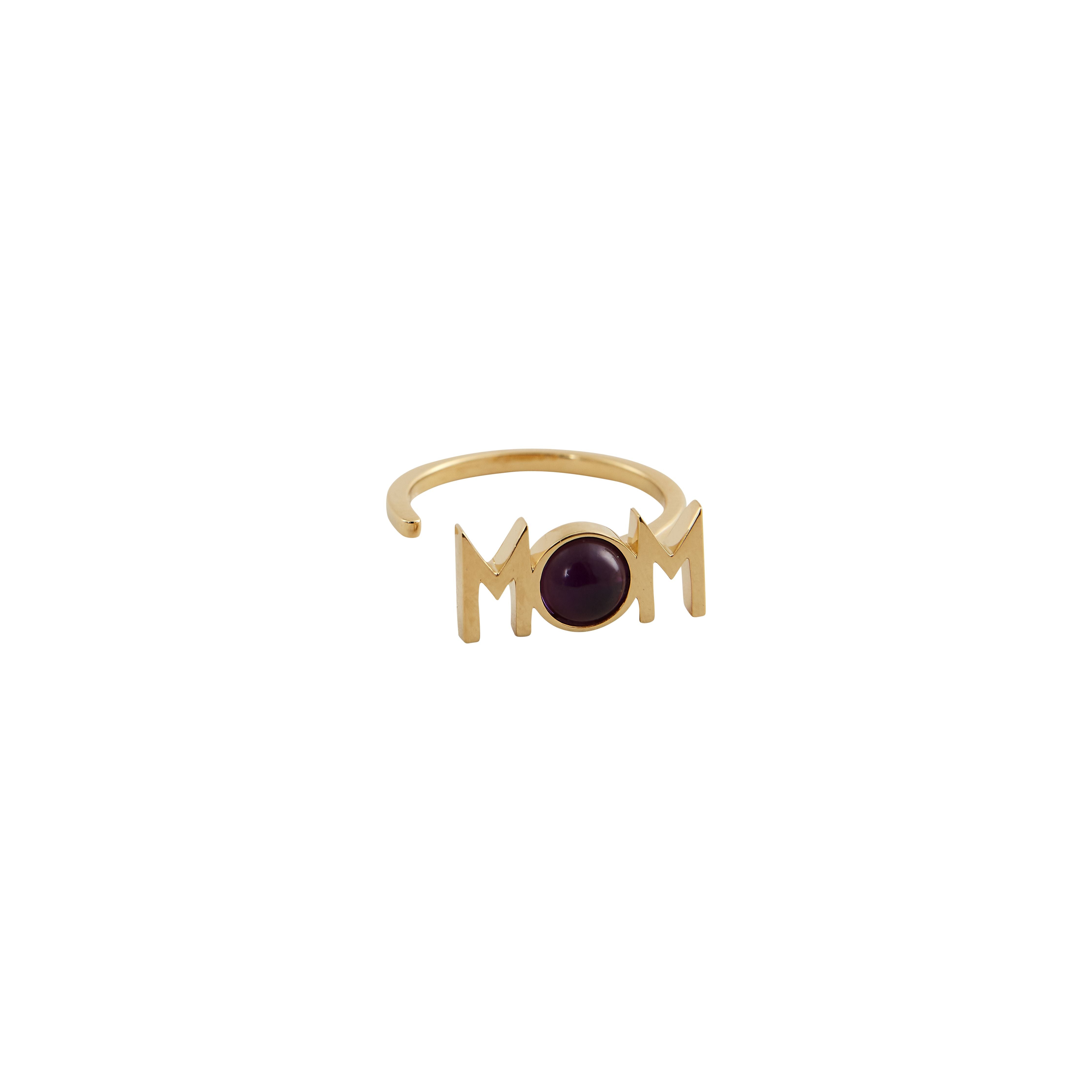 Lettere di design Great Mom Ring Gold 18K Plated, Ametista Violet
