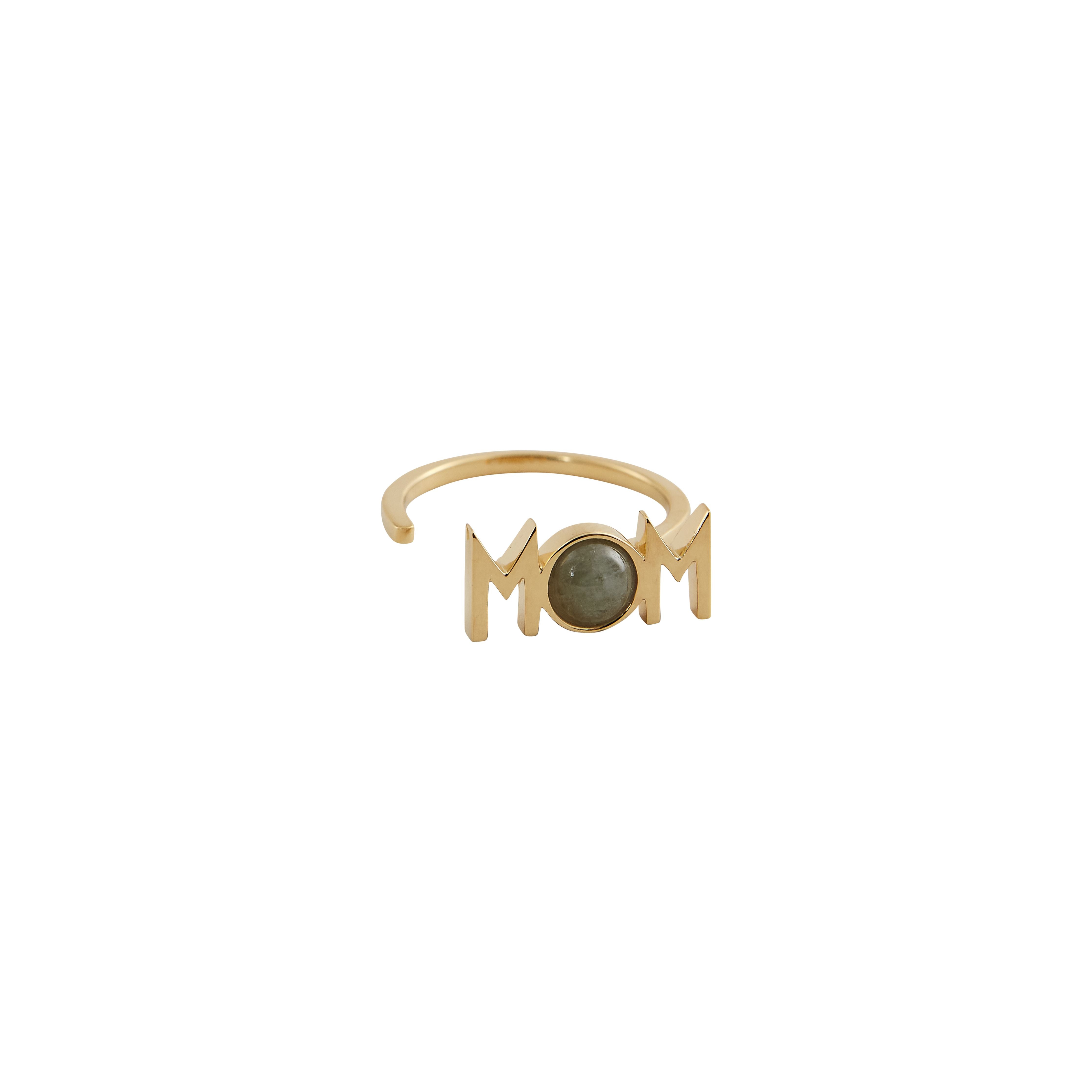 Design Letters Great Mom Ring 18K Gold plaqué, bleu aigue-marine