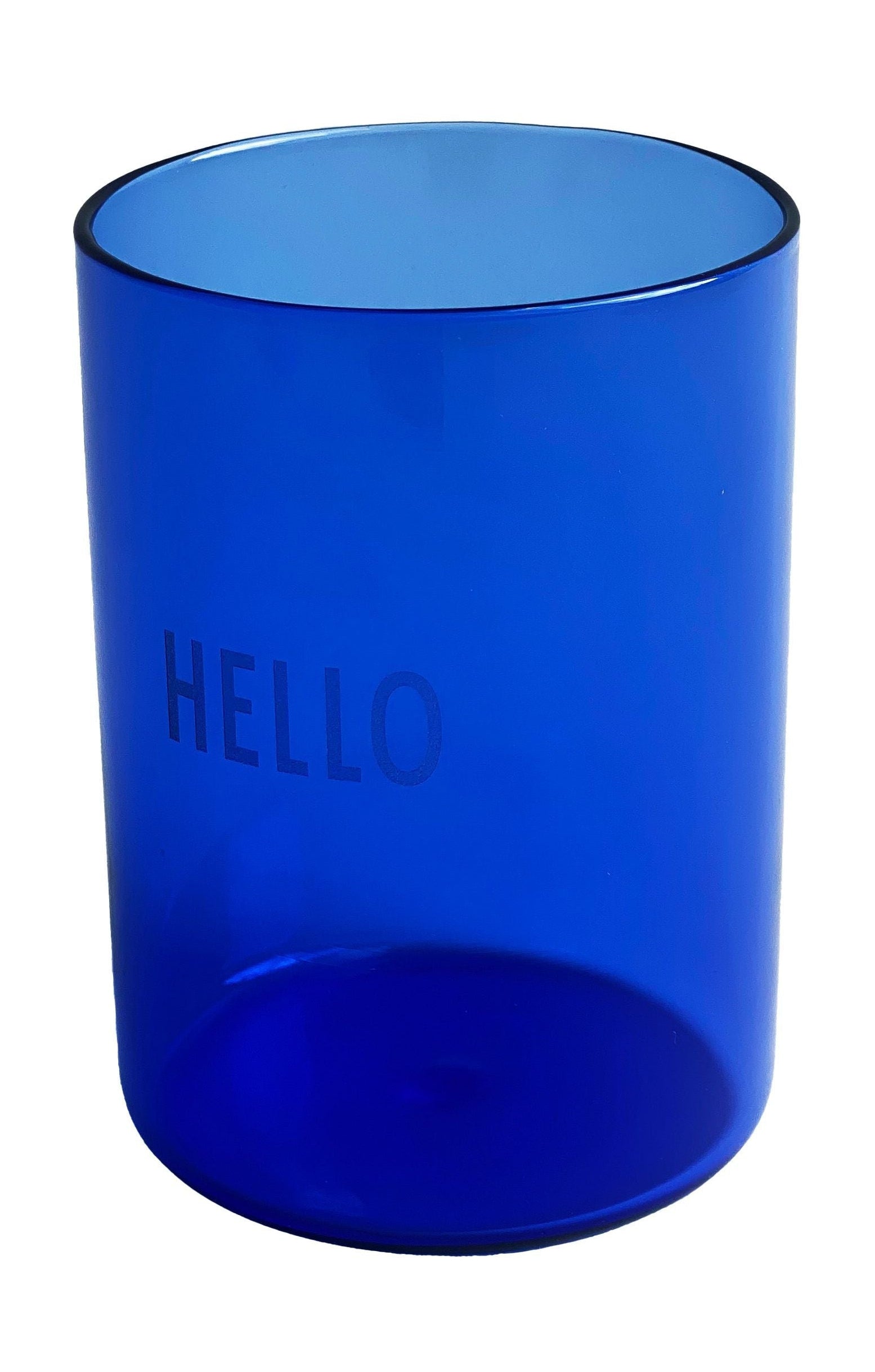 Il vetro da bere preferito della lettera di design ciao, blu