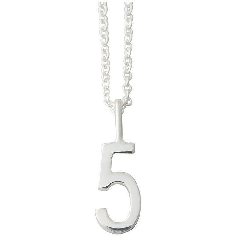 Design Letters Lucky Number tegenhanger, zilver, nummer 5