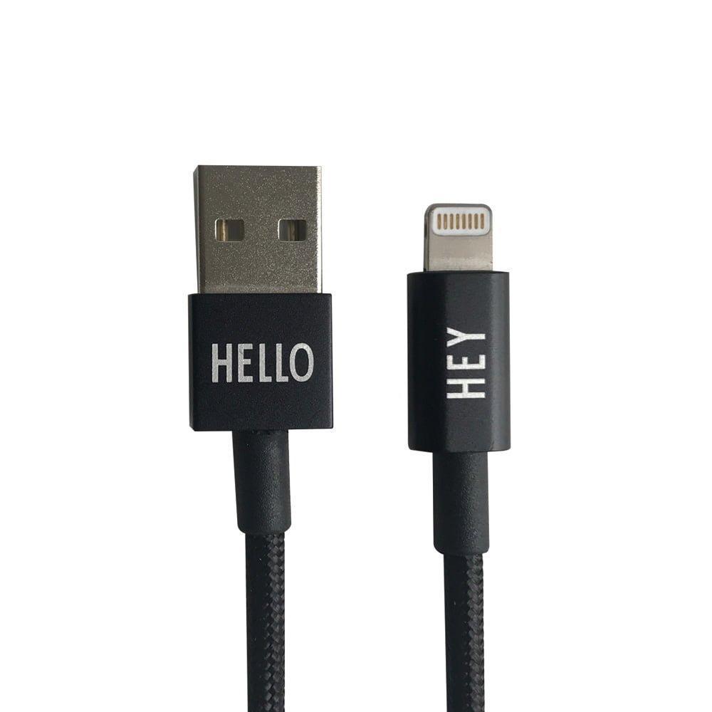 Design Letters Mycable I Phone Charging Cable Hey/Hello, Black