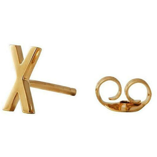 带字母的设计字母耳环，金，x