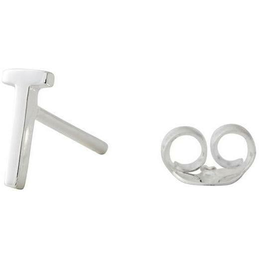 Design Letters Earing With Letter, Silver, T