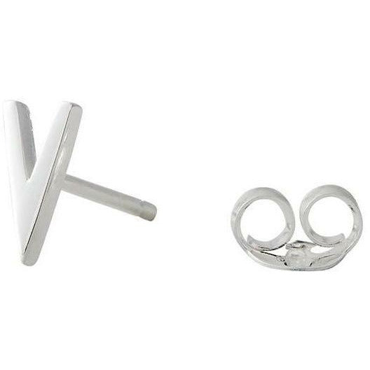 带字母，银，V的设计字母耳环