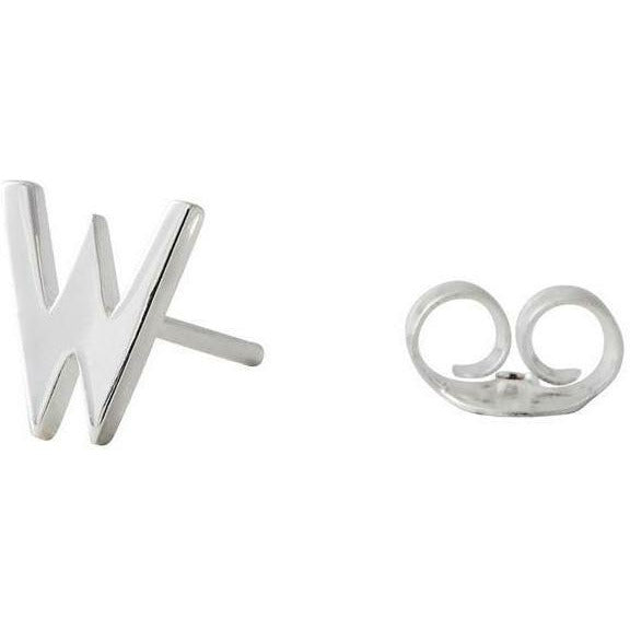 带字母，银，W的设计字母耳环