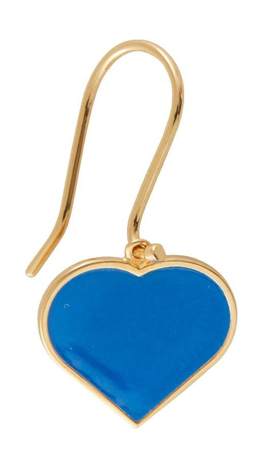 设计字母耳环的搪瓷心金，钴蓝色