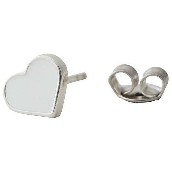 设计字母耳环的搪瓷心，白色/银色