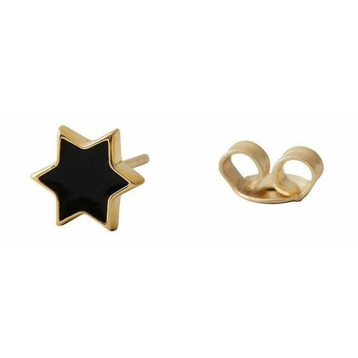 Letras de diseño Estrella de esmalte de Earring, negro/dorado