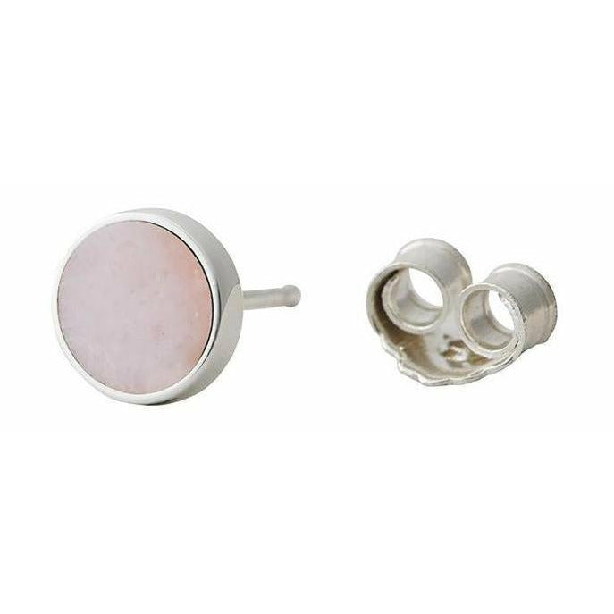 设计字母螺柱耳环，粉红色蛋白石，银色