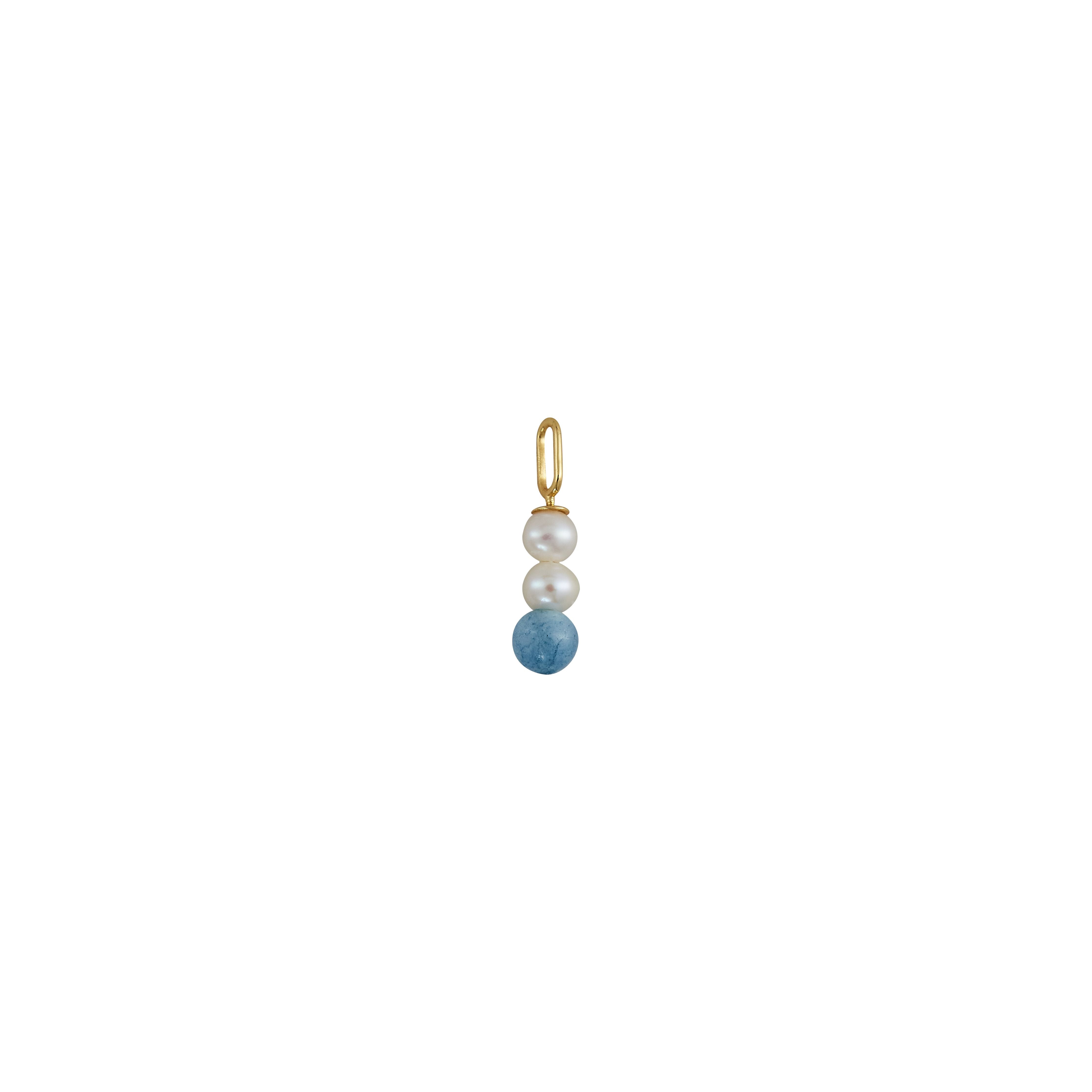 Design Letters Pearl Stick Charm 4 mm hängande guldpläterad, akvamarinblå
