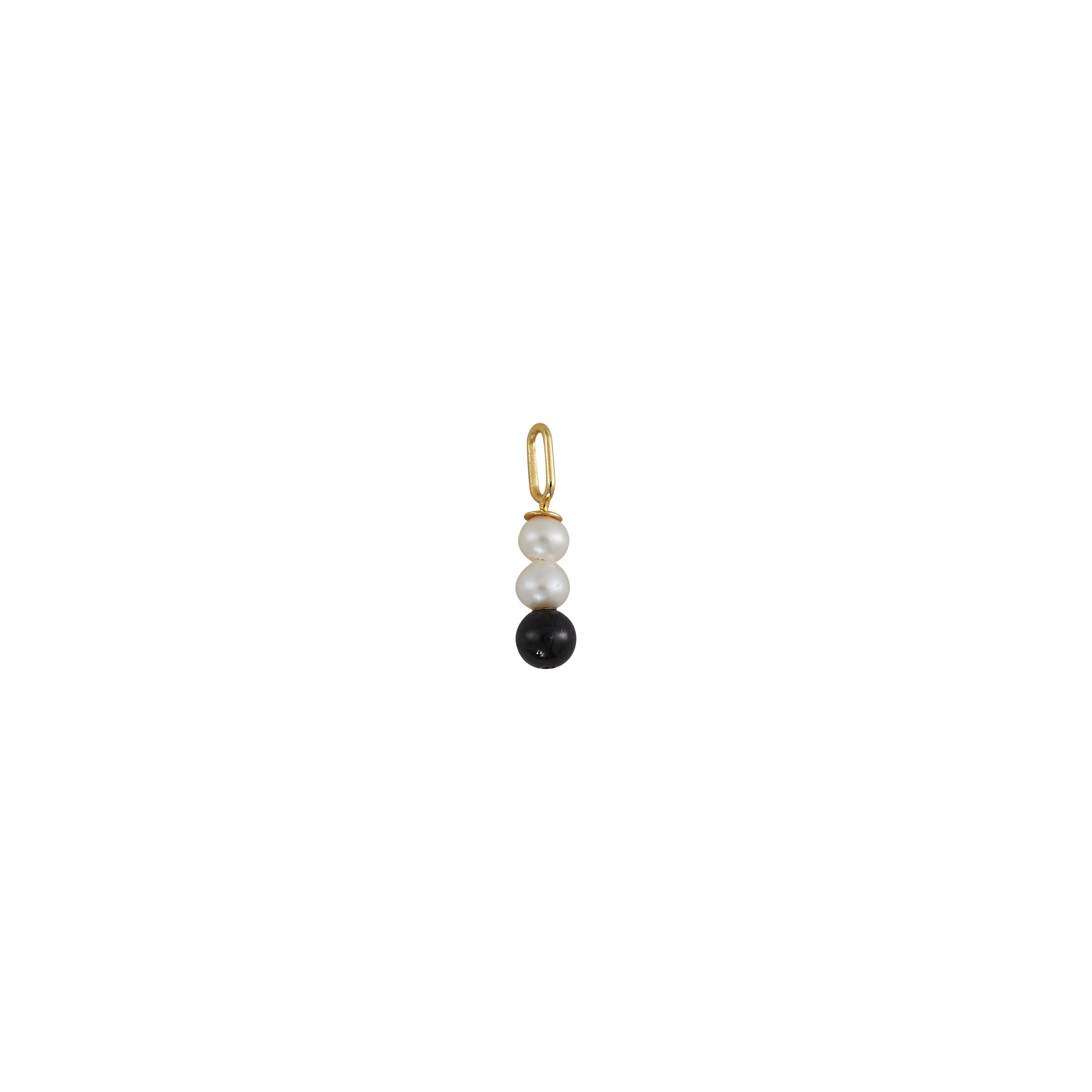 Design Letters Pearl Stick Charm 4 mm hängande guldpläterad, svart agat