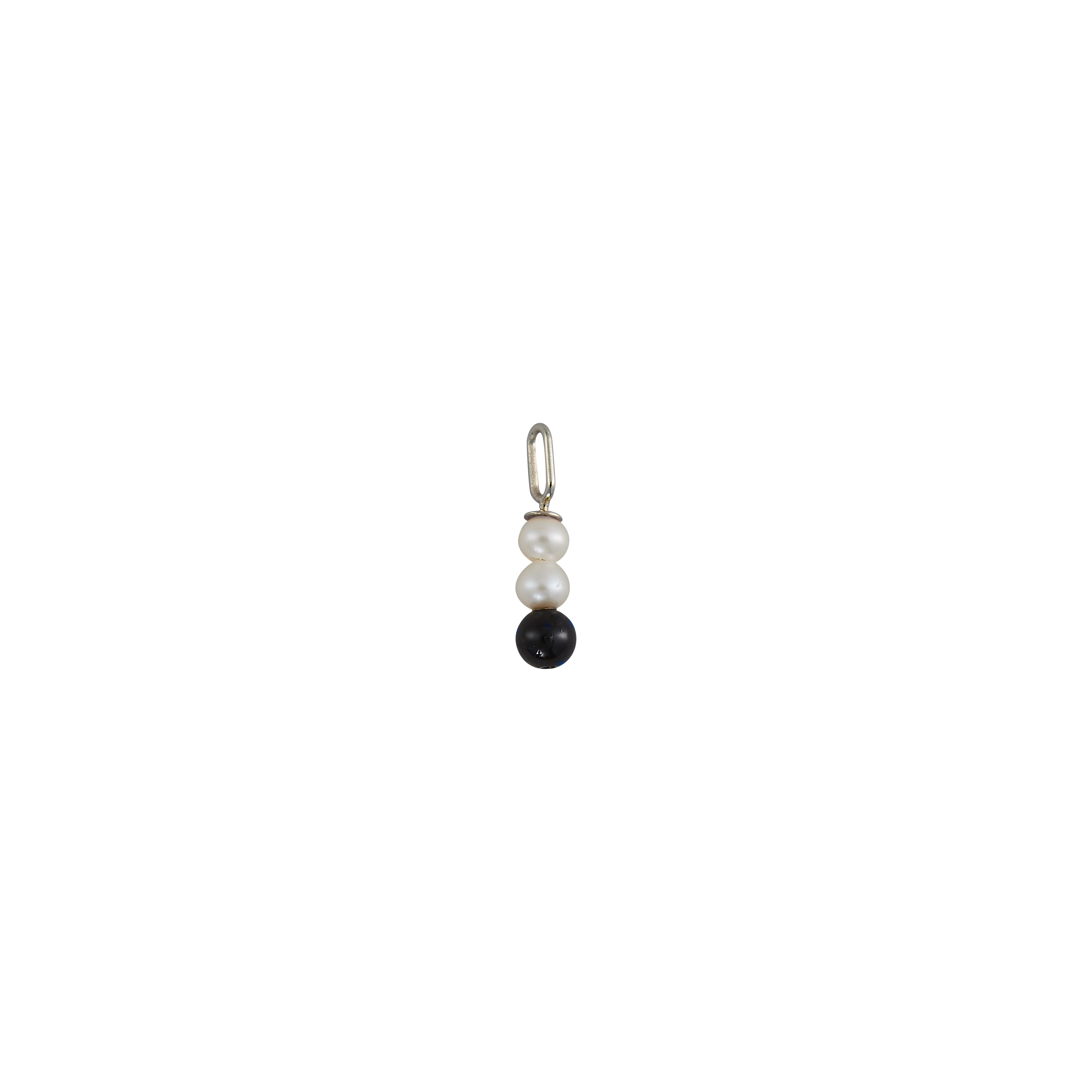 Design Letters Pearl Stick Charm 4 mm hanger verzilverd, zwart agaat