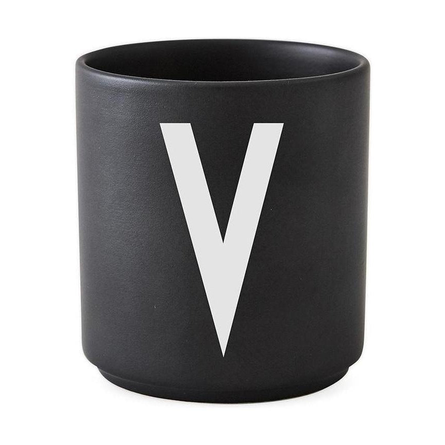 Letras de diseño Taza de porcelana personal A Z, Black, V