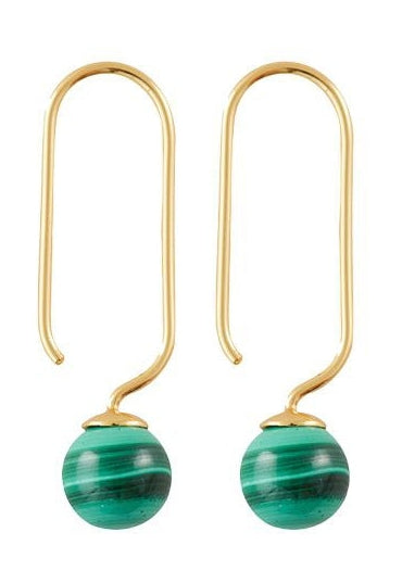 Design Letters Stone Drop Earrings Set Of 2 18k Gold Plated, Malachite Green