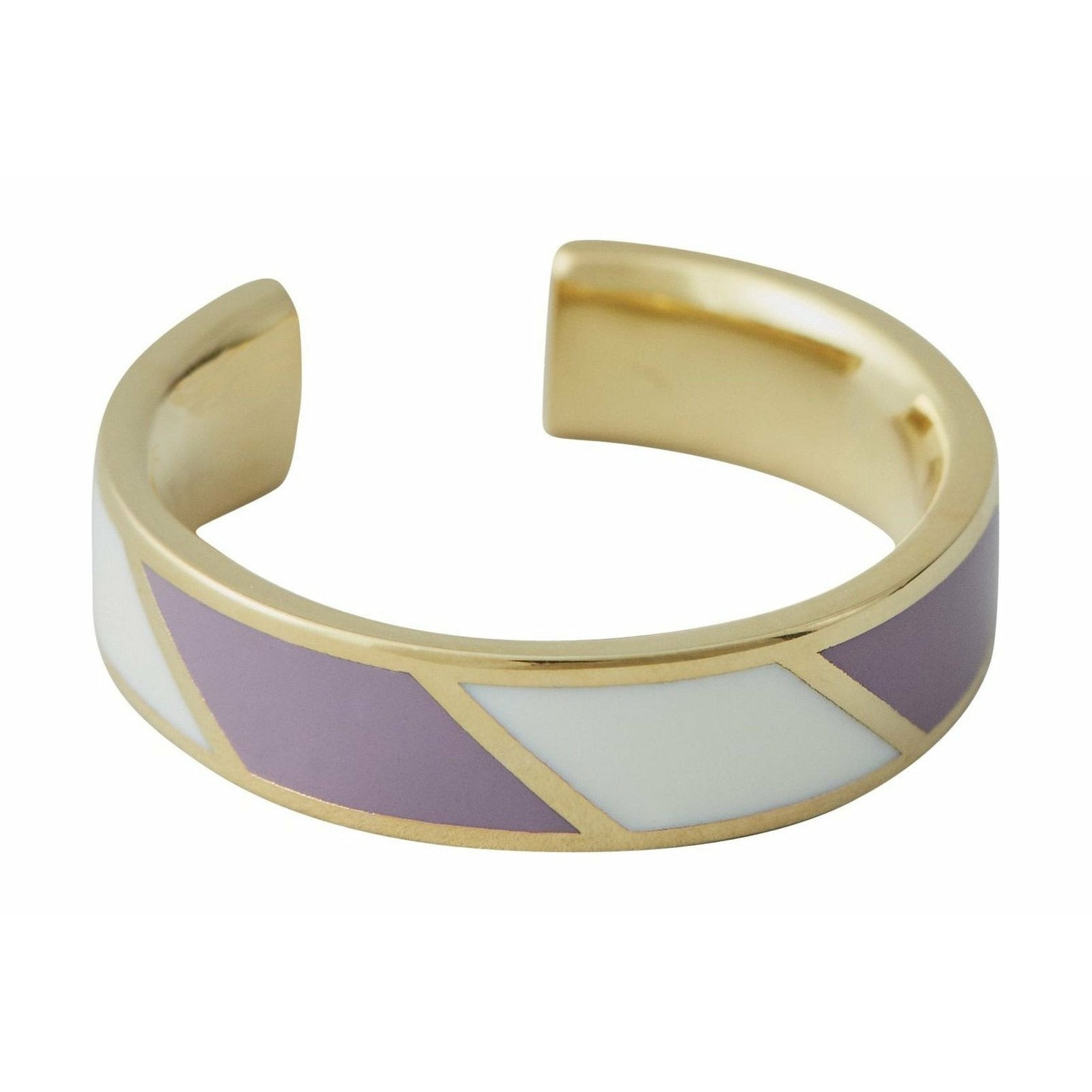 设计字母条纹糖果戒指黄铜金色，紫罗兰色/白色