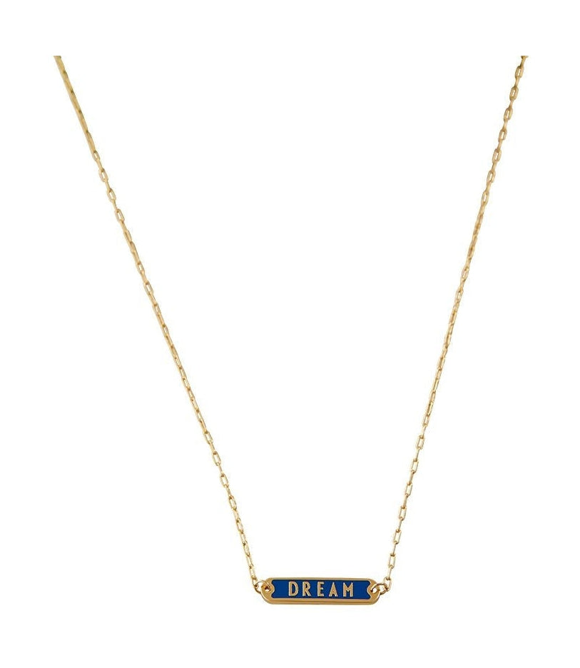 Design Letters Word Candy Necklace Dream Brass Gold Ploated, Cobalt Blue